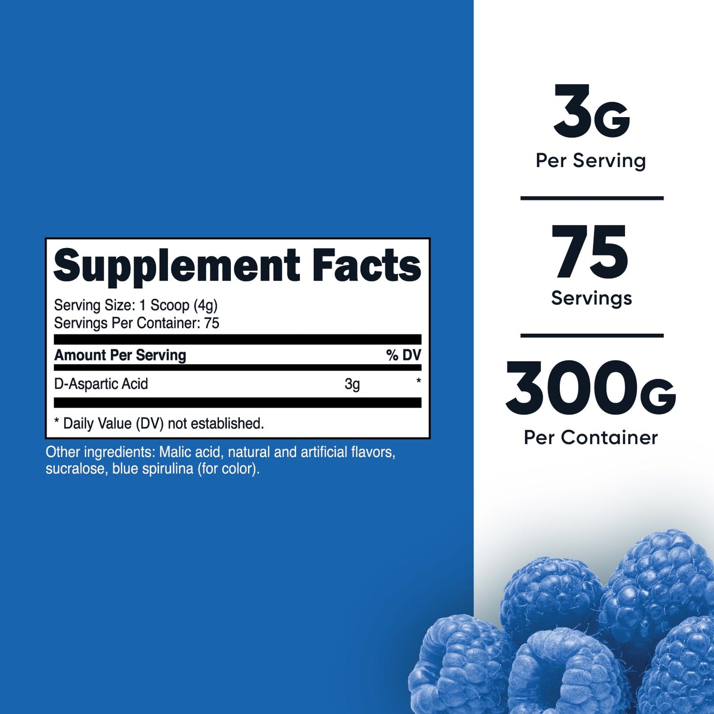 Nutricost D-Aspartic Acid (DAA) Powder 300G (Blue Raspberry) - Flavored D-Aspartic Acid Powder Supplement