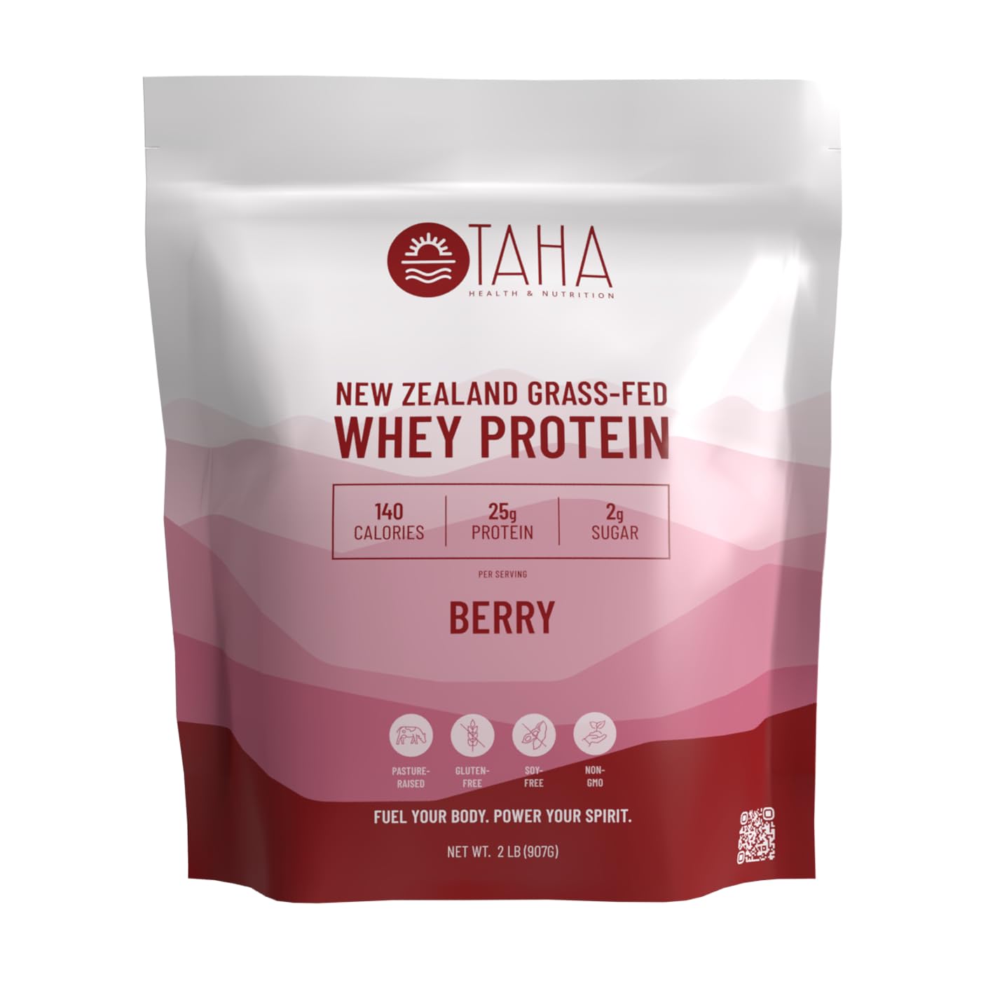 Taha Health & Nutrition Berry Flavored Whey Protein Concentrate Powder, 25g Protein, 140 Calories, 2g Sugar | New Zealand Grass-Fed, Free-Range Dairy | Gluten and Soy Free, Keto, Kosher | 2LB