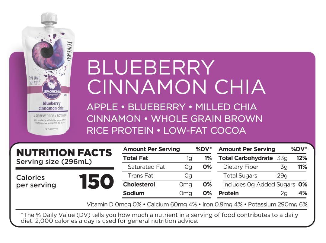 Blueberry Cinnamon Chia Superfood Juice  Digestion  Sport Health 10 oz 12 Pack