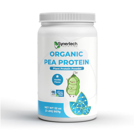SYNERTECH NUTRITION Vegan Vanilla Flavored Plant-Based Pea Protein (2lbs) | Non-GMO, Certified Organic