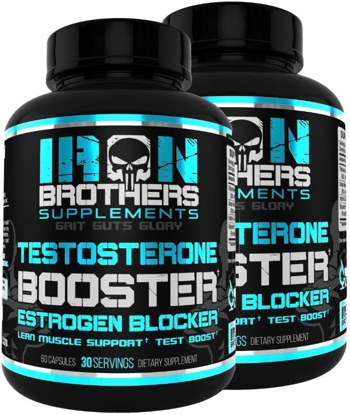Test Booster for Men with Estrogen Blocker - Anti-Estrogen Dietary Supplement - Natural Aromatase Inhibitor - Increase Libido & Strength 60 Capsules - Muscle Growth - Weight Loss (2 Bottles)
