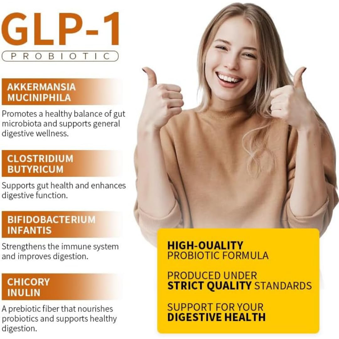 GLP-1 Probiotic ~ 500M AFU Multi-Strain Probiotic + Prebiotic | GLP-1 Probiotic Capsules for Men & Women (60 Capsules)(1 Pack)