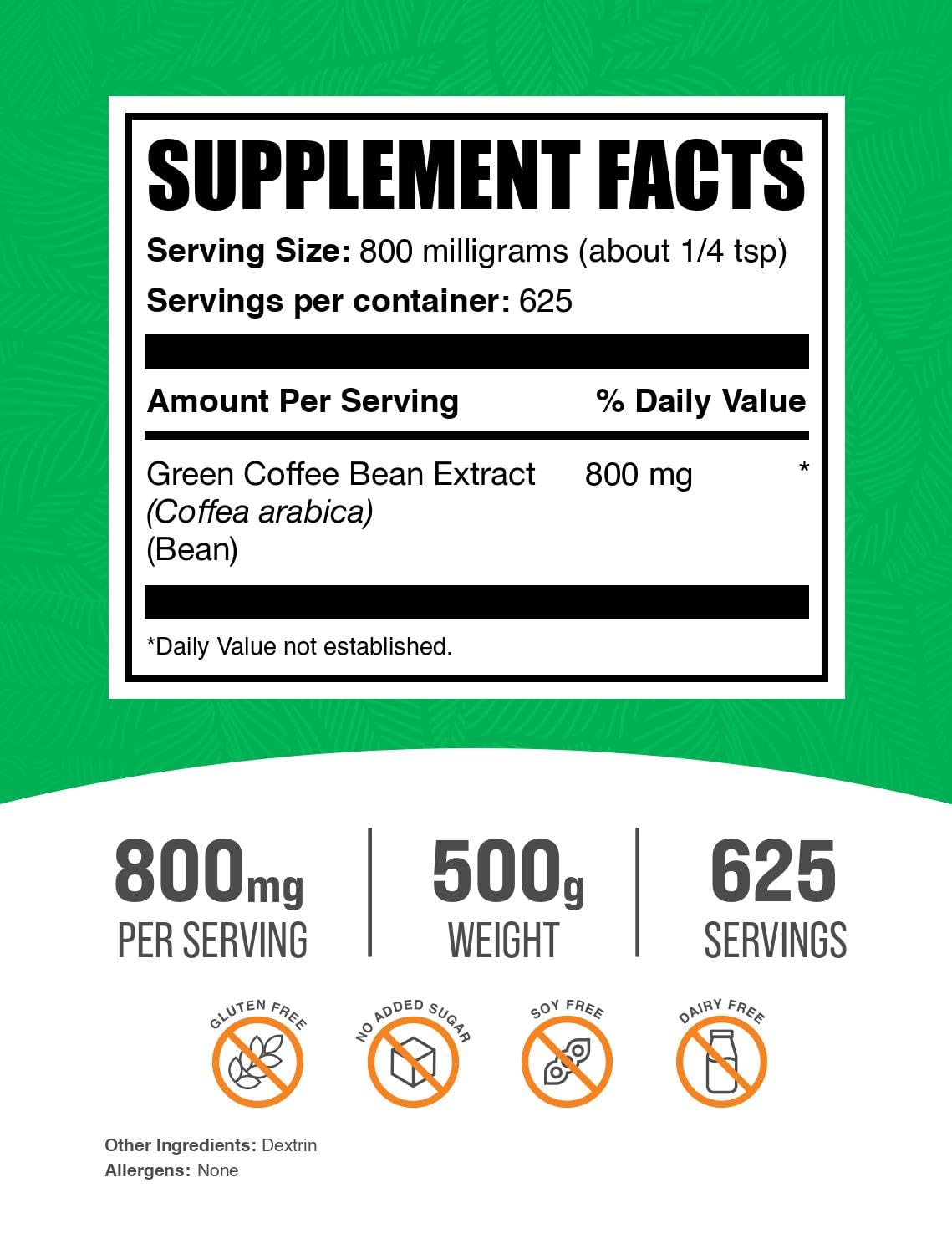 BulkSupplements.com Green Coffee Bean Extract Powder - Green Coffee Bean Supplements, Green Coffee Bean Powder - Energy Support, Gluten Free, 800mg per Serving, 500g (1.1 lbs) (Pack of 1)