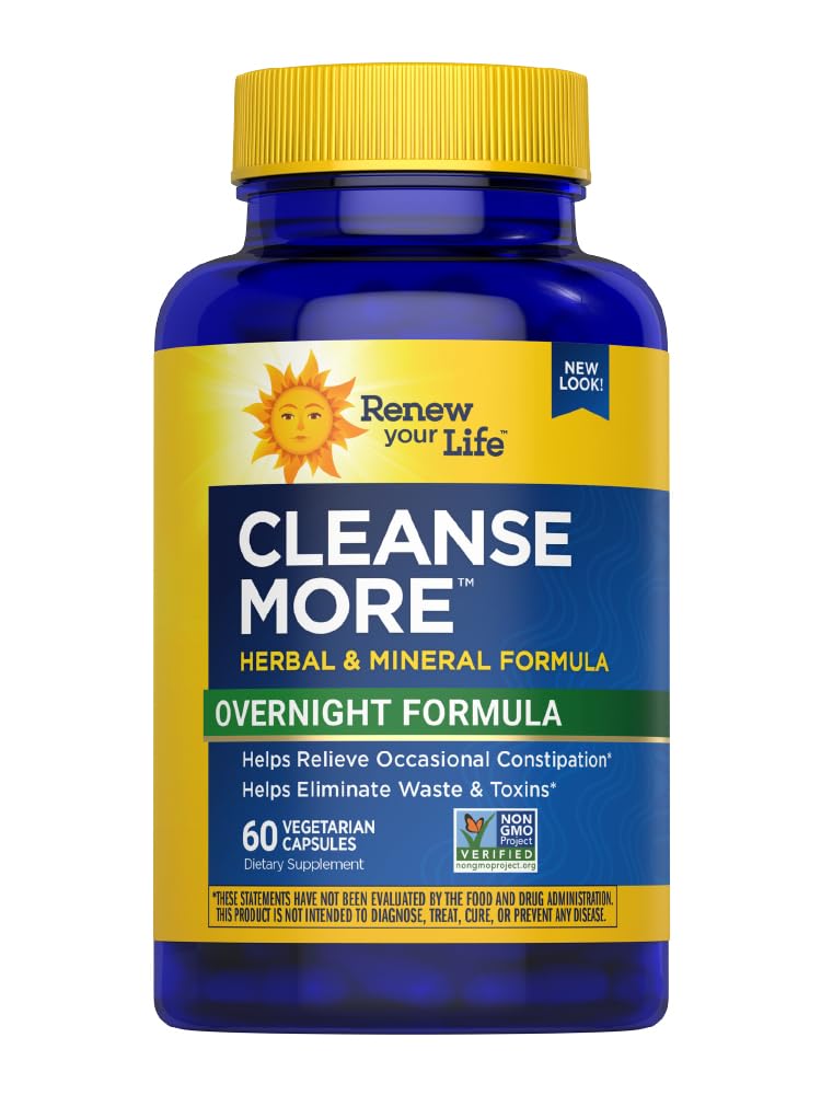 CleanseMore Overnight Formula Herbs & Magnesium | Gluten Free Non-GMO | 60 Vegetarian Capsules