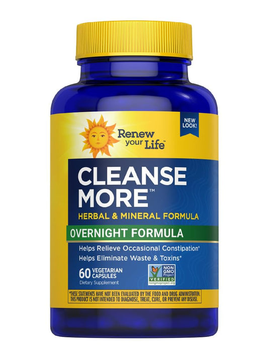 CleanseMore Overnight Formula Herbs & Magnesium | Gluten Free Non-GMO | 60 Vegetarian Capsules