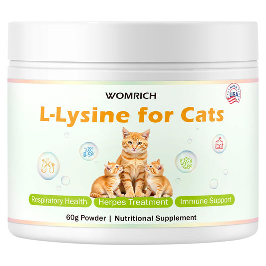 L-Lysine Powder Supplement for Cats Herpes Treatment for Cats - Immune Support & Respiratory Health - Supports Eye & Skin Health - Sneezing, Runny Nose, Squinting, Watery Eyes - 60g
