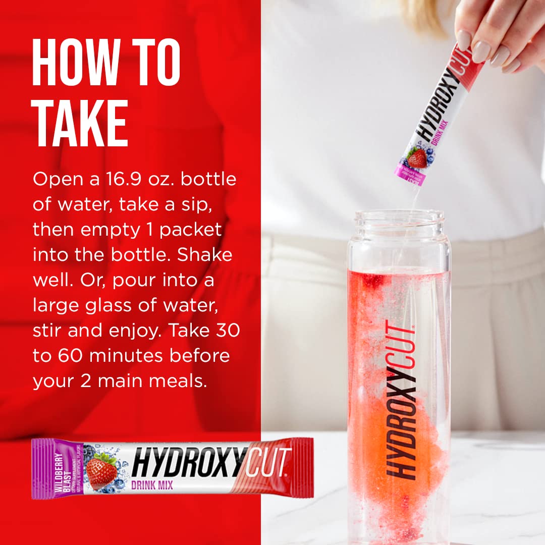 Hydroxycut Drink Mix, Wildberry Blast - 21 Travel-Size Packets - Zero Calories, Zero Sugar - Boost Metabolism, Burn Calories, Increase Energy - For Women & Men