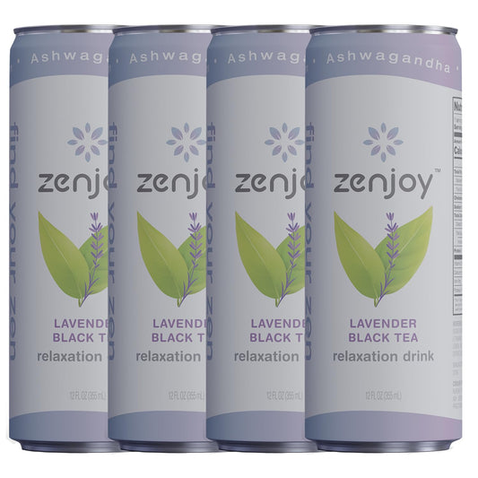 Zenjoy Lavender Black Tea Relaxation Drink 4 Pack  Calming Drink with Ashwagandha  Lemon Balm  NonAlcoholic Beverage Infused with LTheanine for Enhanced Focus  12oz Cans