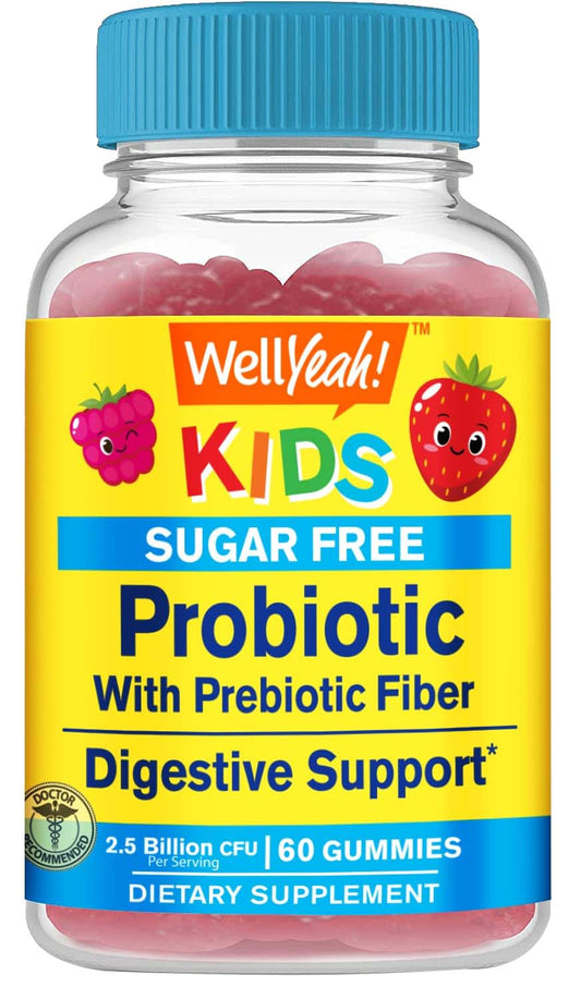 WellYeah Kids Probiotic Gummies with Prebiotic Fiber Sugar Free - Probiotics Kids for Digestive Health
