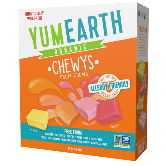 YumEarth Organic Chewys Fruit Flavored Candy Chews  Allergy Friendly Gluten Free NonGMO Vegan No Artificial Flavors or Dyes  Assorted Flavors 10 oz
