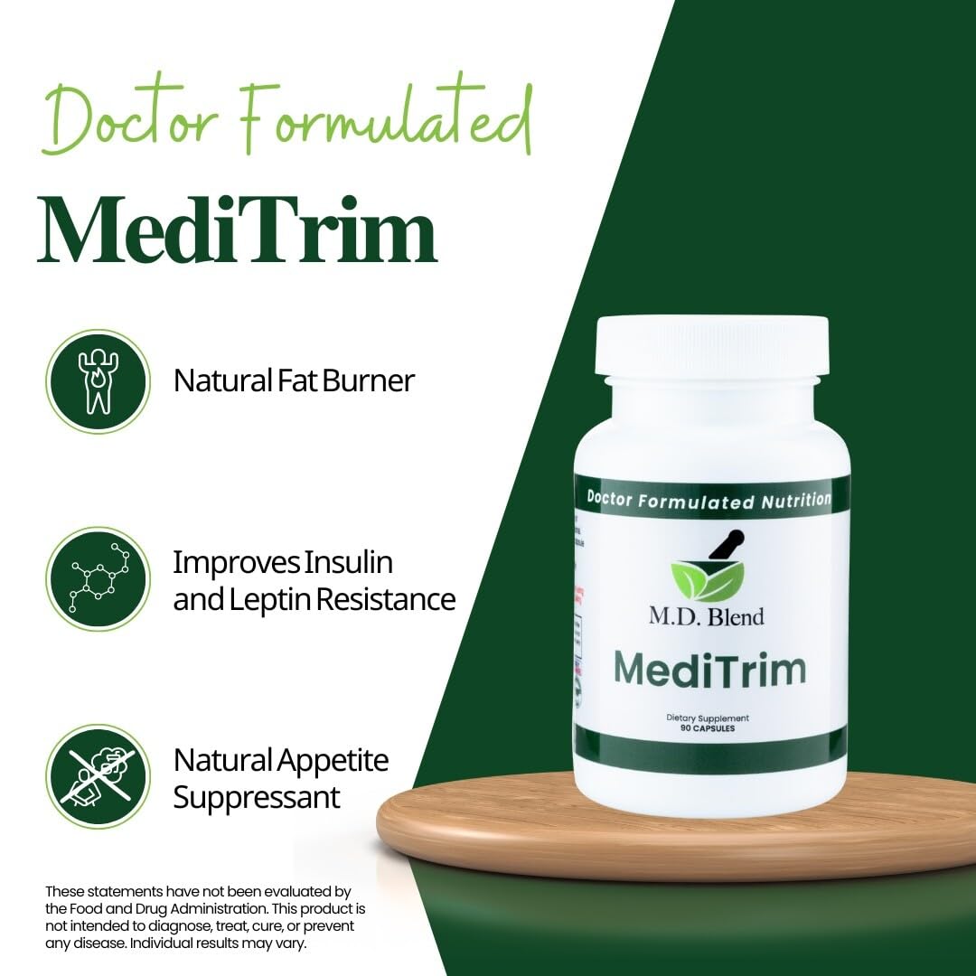 M.D. Blend M.D. MediTrim - Expert Formulated Supplement Energy, Satiety, & Physique Goals - Smooth System Balance - Green Coffee Bean, Green Tea, Apple Cider Vinegar, Hibiscus - 90 Capsules