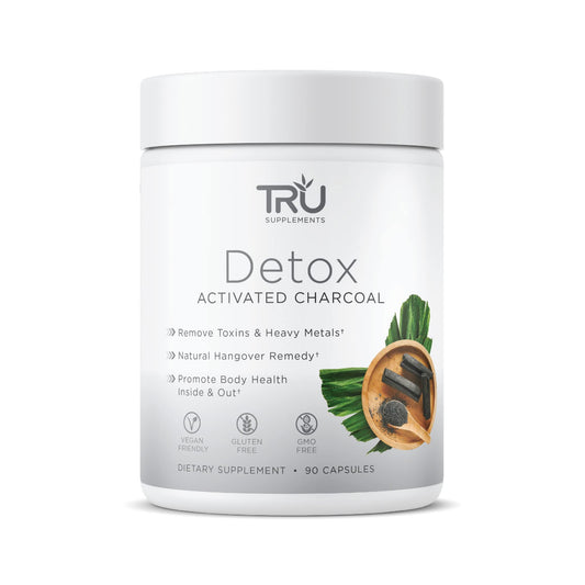 TRU Supplements Detox, Activated Charcoal, Vegan Friendly, Whole Body Natural Detox, Eliminates Bloating, Improve Skin Health, 60 Servings