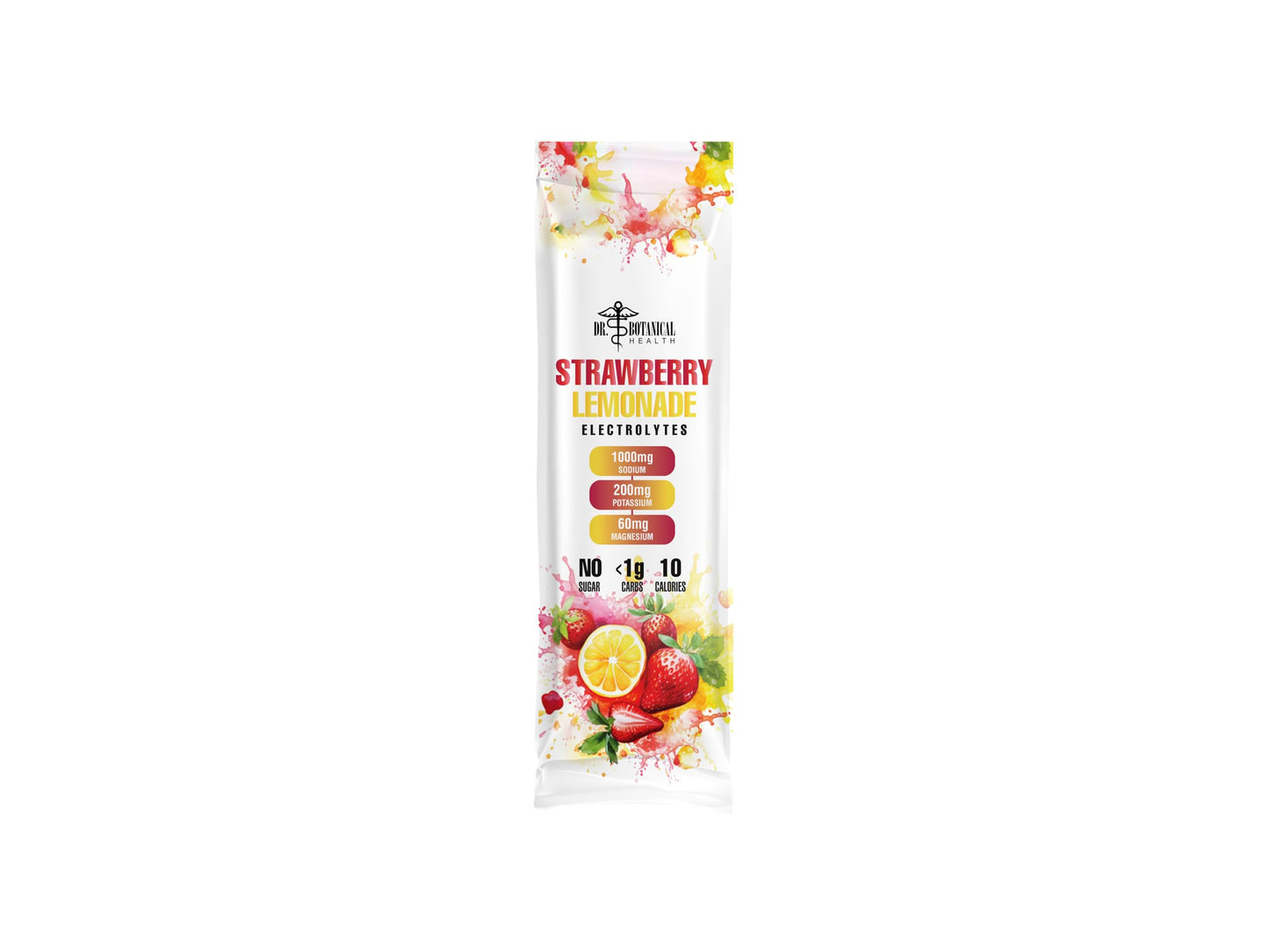 Dr. Botanical Health Electrolyte Drink Mix - Strawberry Lemonade Electrolytes - 10 Count - No Added sugars - On The Go Hydration Packets - No Artificial Colors or Flavors - Vegan, Gluten Free