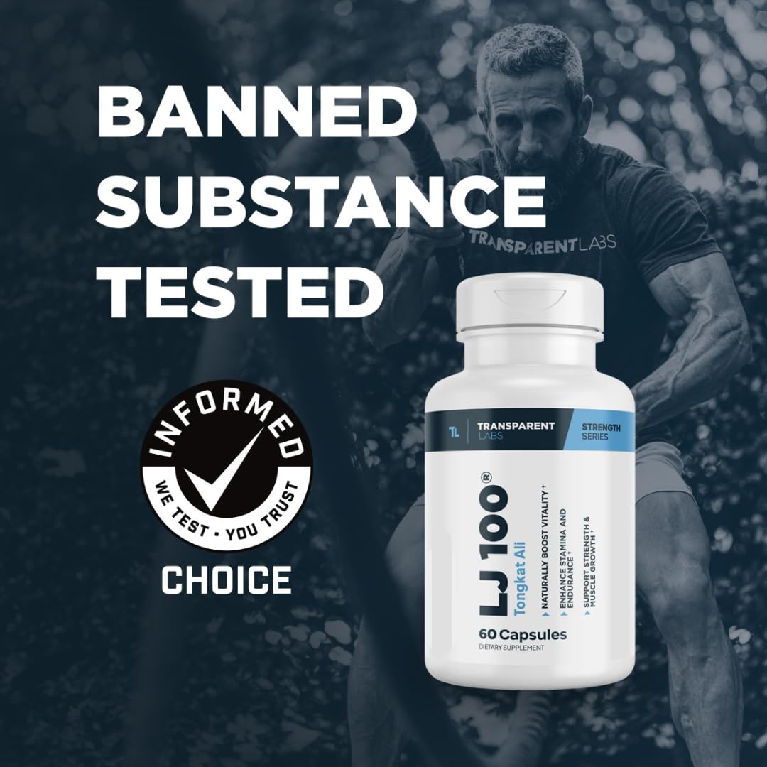 Transparent Labs LJ100 - Eurycoma Longifolia Tongkat Ali Extract 100mg Capsules for Lean Body Mass, Strength, and Performance Enhancement - 60 Count