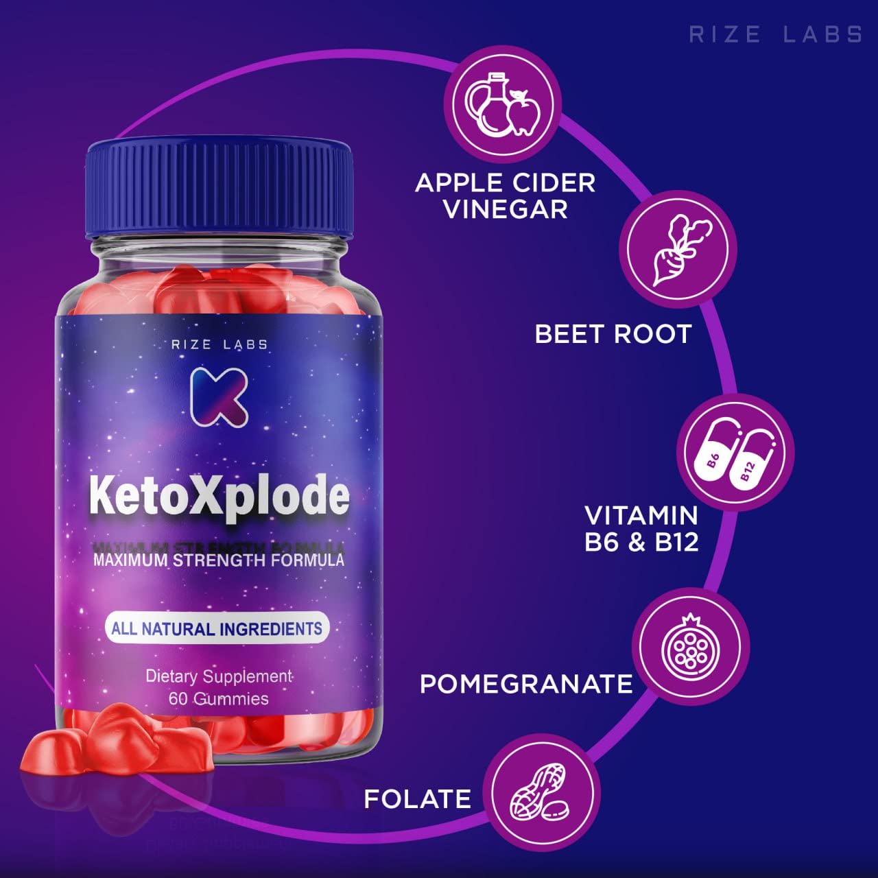 rize labs - KetoXplode Keto ACV Gummies for Advanced Weight Loss with Apple Cider Vinegar, Supplement Helps in Reducing Belly Fat, for Extra Strength (60 Gummies)