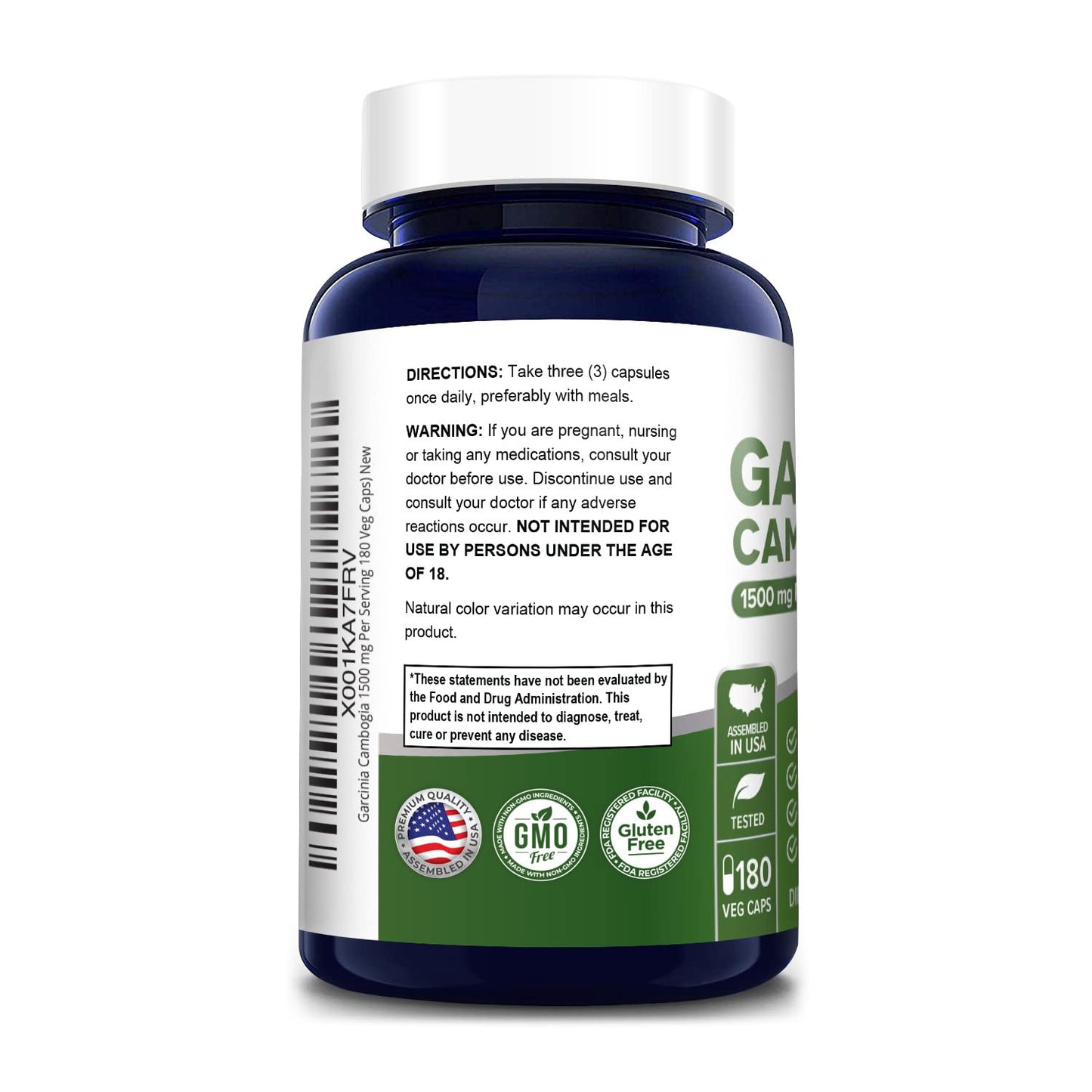 NusaPure Garcinia Cambogia 180 Veggie Caps 1500mg (Vegetarian, Non-GMO, Gluten Free)