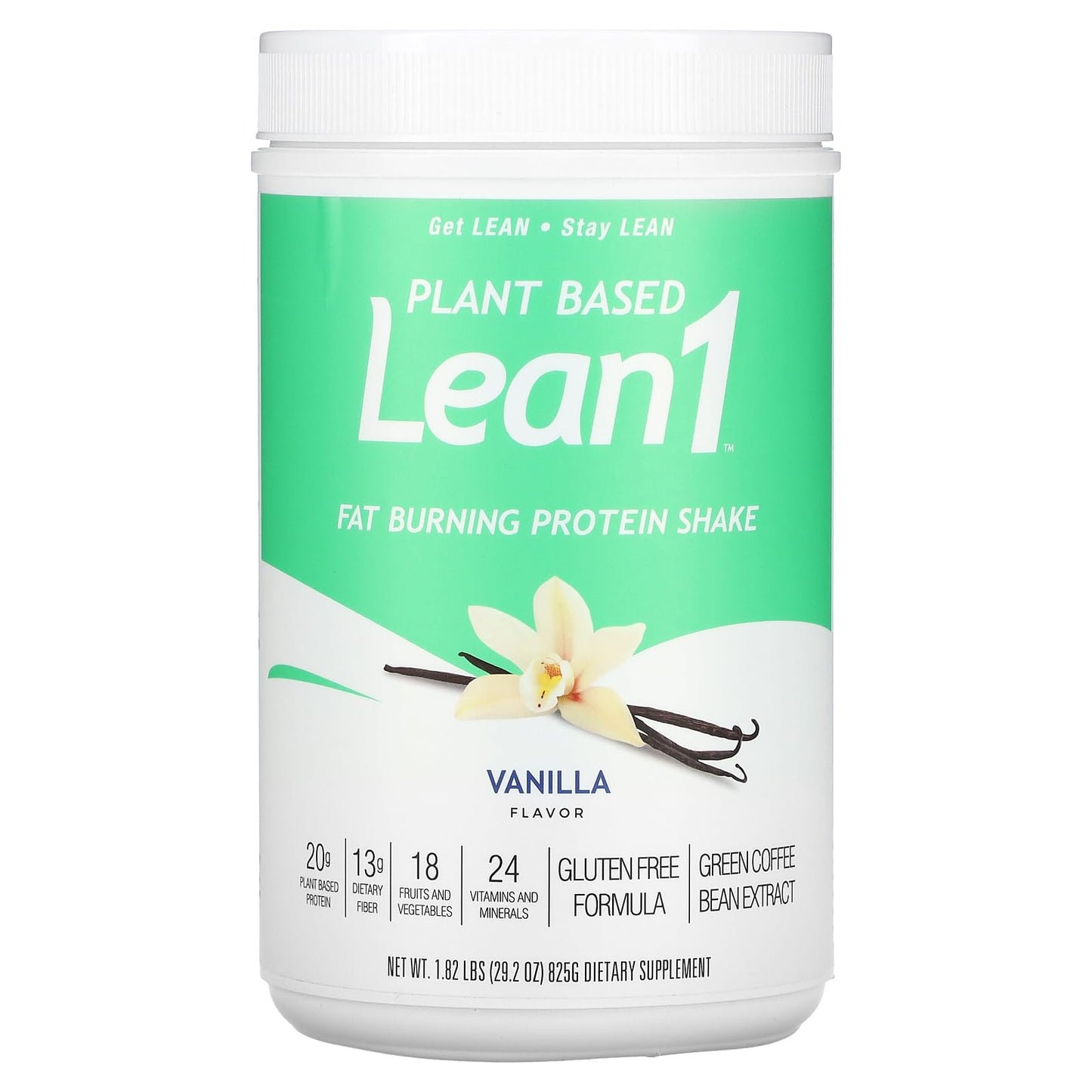 Lean1 Plant-Based Meal Replacement Protein Powder, Vanilla Flavor, 15-Serving Tub