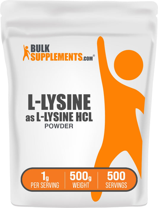 BulkSupplements.com L-Lysine Powder - Lysine Supplement, Essential Amino Acid, for Immune Support - Gluten Free, 1g per Serving, 500g (1.1 lbs) (Pack of 1)