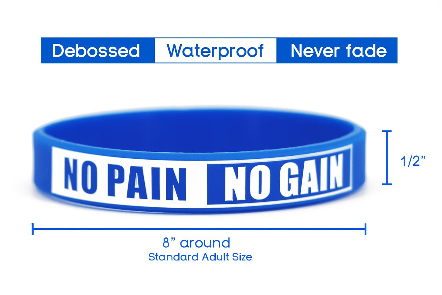 Ouideesain No Pain No Gain Wristbands Motivational Bulk Inspirational Silicone Fitness Bracelets Stretch Unisex Sport Wristbands for Teens Men Women Pack of 12