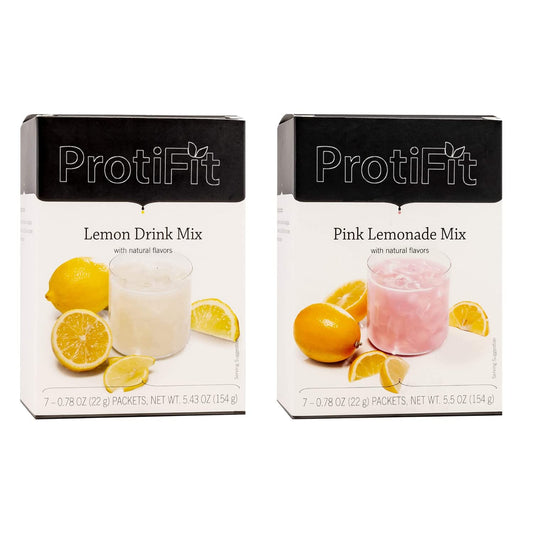 PROTIFIT - High Protein Lemon & Pink Lemonade Fruit Drink Mix, 15g Protein, Low Calorie, Sugar Free, Keto Friendly, 7 Servings Per Box, 2 Pack