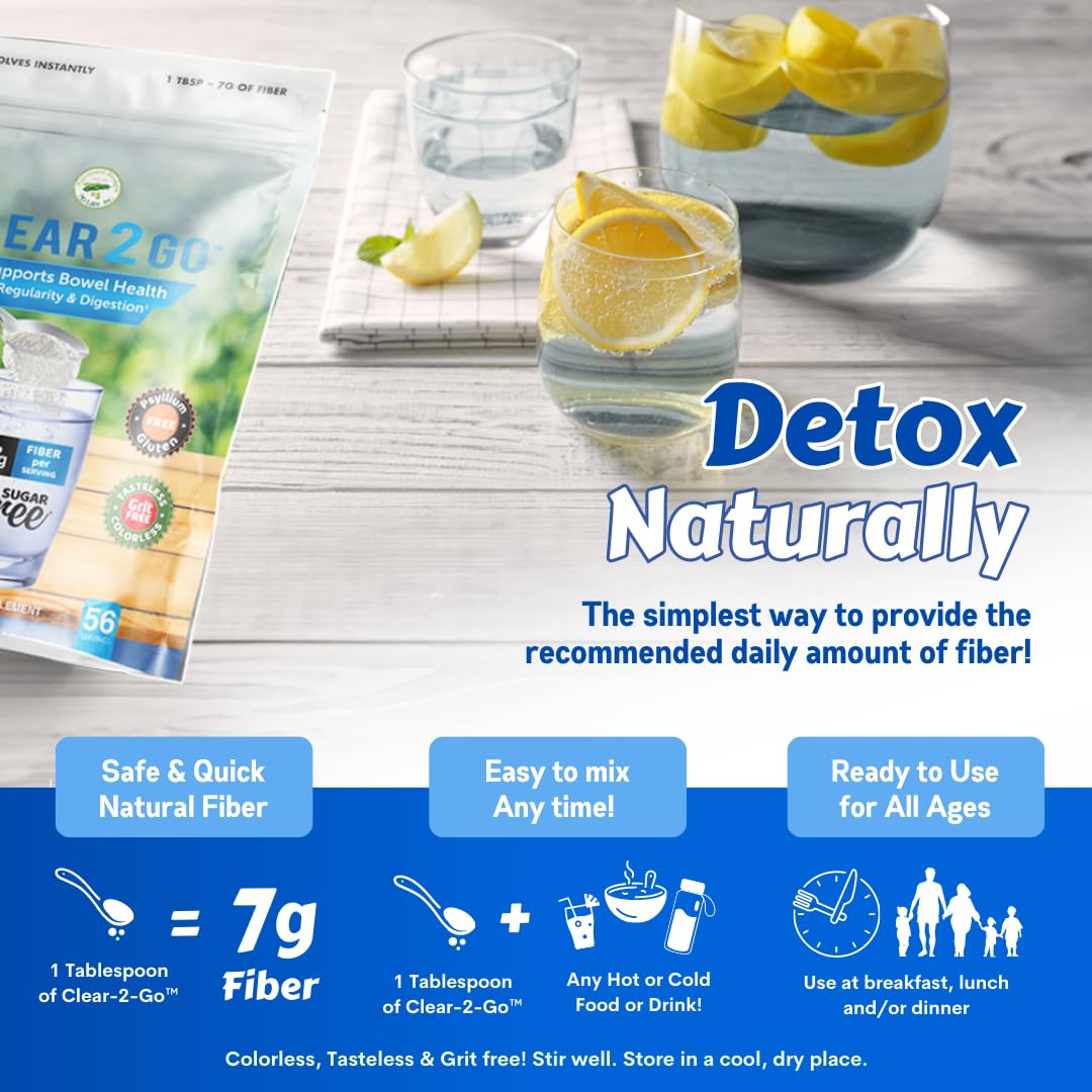 Nutritional Designs Clear 2 Go Prebiotic Inulin Fiber Supplement - All Natural Sugar & Gluten Free Dietary Fiber - Bowel Regularity & Digestive Health for Men & Women (Easy Powder)