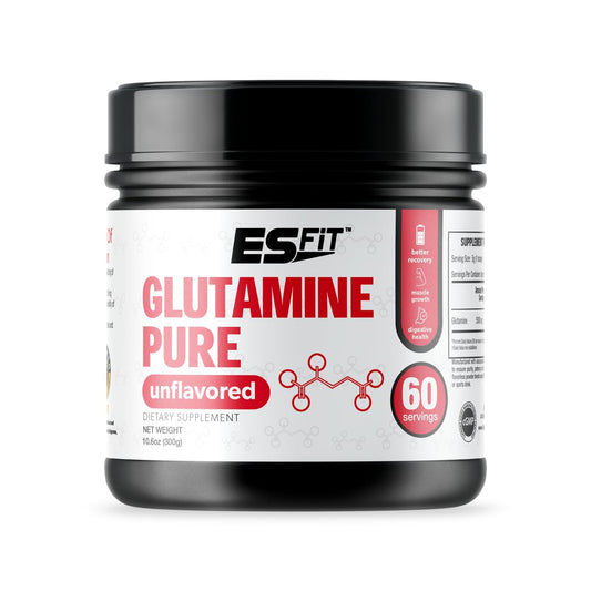 ES FIT Glutamine Powder | 5000mg - 60 Servings | Post Workout Recovery Drink | No Artificial Colors or Flavors