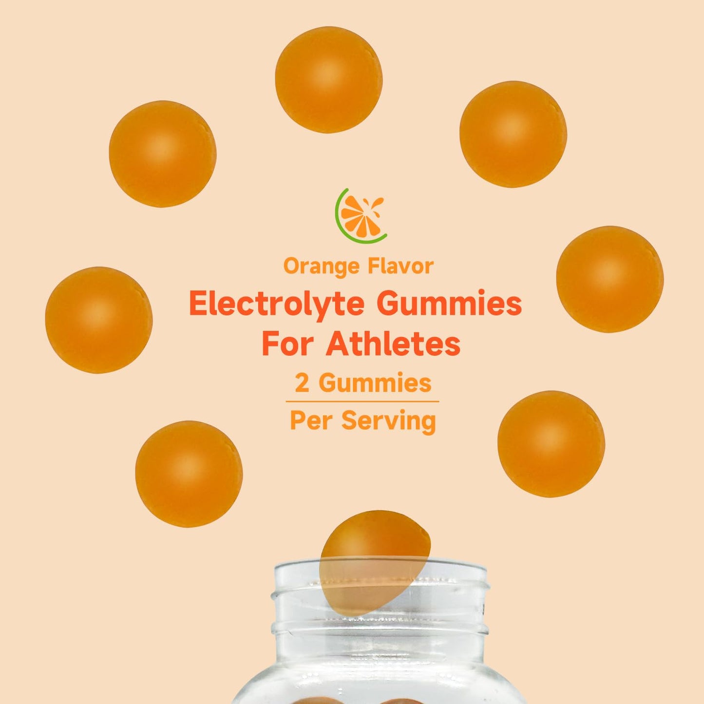 Electrolyte Gummies for Athletes - Orange Flavor, 60 Gummies for Electrolyte Replenishment, Enhanced Endurance & Musce Cramp Prevention, 2 Gummies per Serving