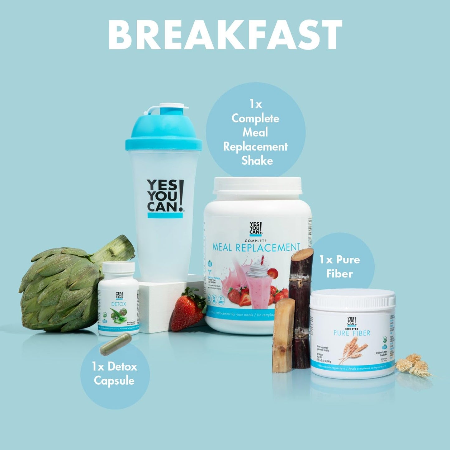 Yes You Can! Detox Plus Kit, Daily Cleanse Pure Fiber Meal Replacement, Drink Mix, Shake Booster and Supplement, Body Cleanse Kit for Women, Daily System Cleanse - Coffee, Aloe Vera Hibiscus