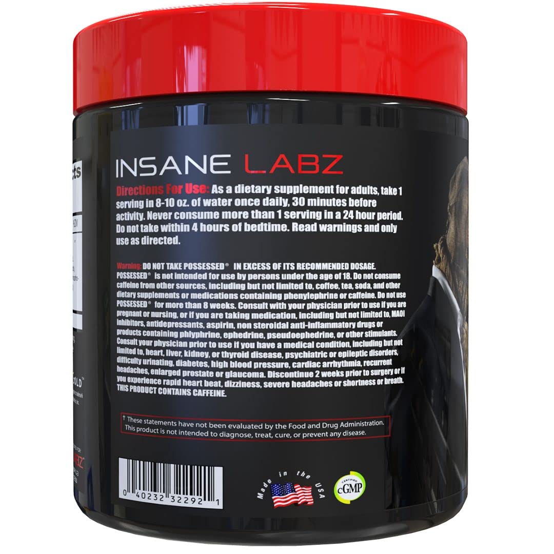 Insane Labz Possessed Low Stimulant Testosterone Boosting Pre Workout Powder, Loaded with D Aspartic Acid and Creatine Fueled by AMPiberry and OXYgold, 30 Srvgs, Gummy Worm