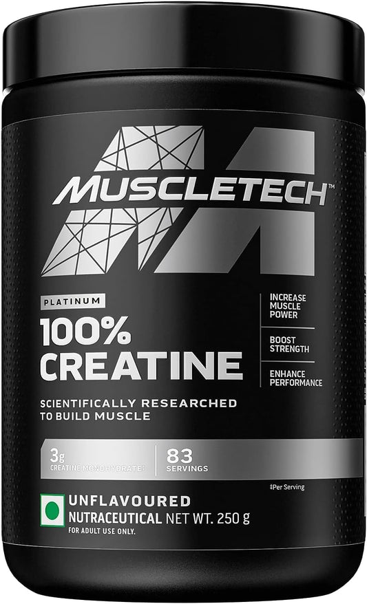 Generic Creatine Powder (Unflavoured - 250 Gram, 83 Serves), Scientifically Researched to Build Muscle - Increase Muscle Power, Boost Strength & Enhance Performance