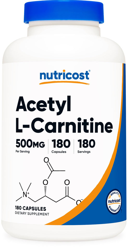 Nutricost Acetyl L-Carnitine (ALCAR) 500mg, 180 Capsules, 180 Servings - Non-GMO and Gluten Free, 1 Capsule per Serving