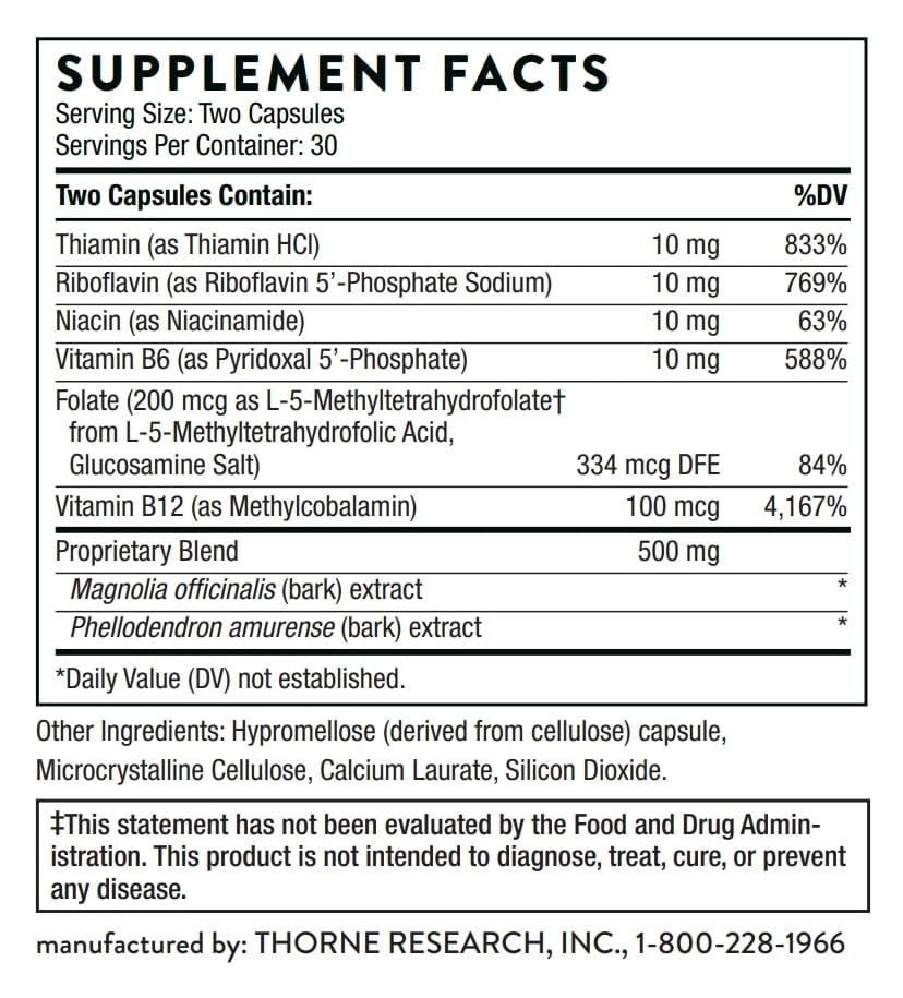THORNE Craving and Stress Support (Formerly Relora Plus) - 5-MTHF, B Vitamins, Folate, and Plant Extracts to Support Sleep, Cravings, and Stress* - 60 Capsules - 30 Servings