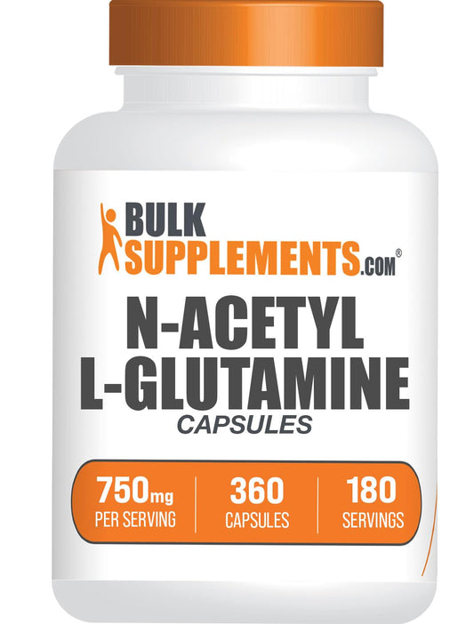 BulkSupplements.com N-Acetyl L-Glutamine Capsules - Glutamine Supplement, Glutamine 750mg - for Gut Health, Gluten Free, 2 Capsules per Serving, 360 Capsules (Pack of 1)
