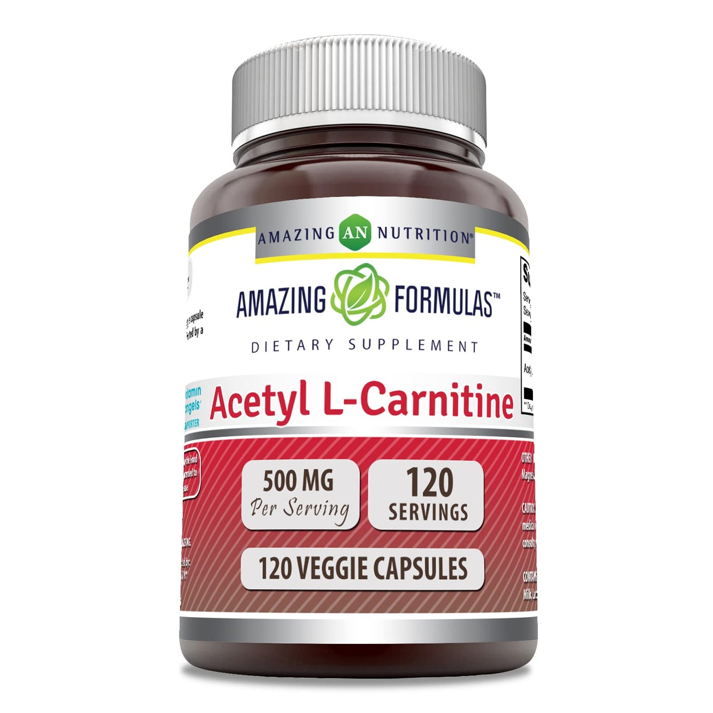 Amazing Formulas Acetyl L-Carnitine Hcl Supplement | 500 Mg Per Serving | 120 Veggie Capsules Supplement | Non-GMO | Gluten Free | Made in USA