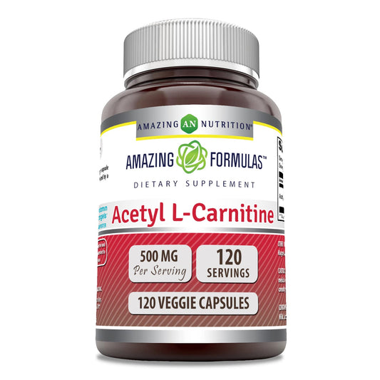 Amazing Formulas Acetyl L-Carnitine Hcl Supplement | 500 Mg Per Serving | 120 Veggie Capsules Supplement | Non-GMO | Gluten Free | Made in USA