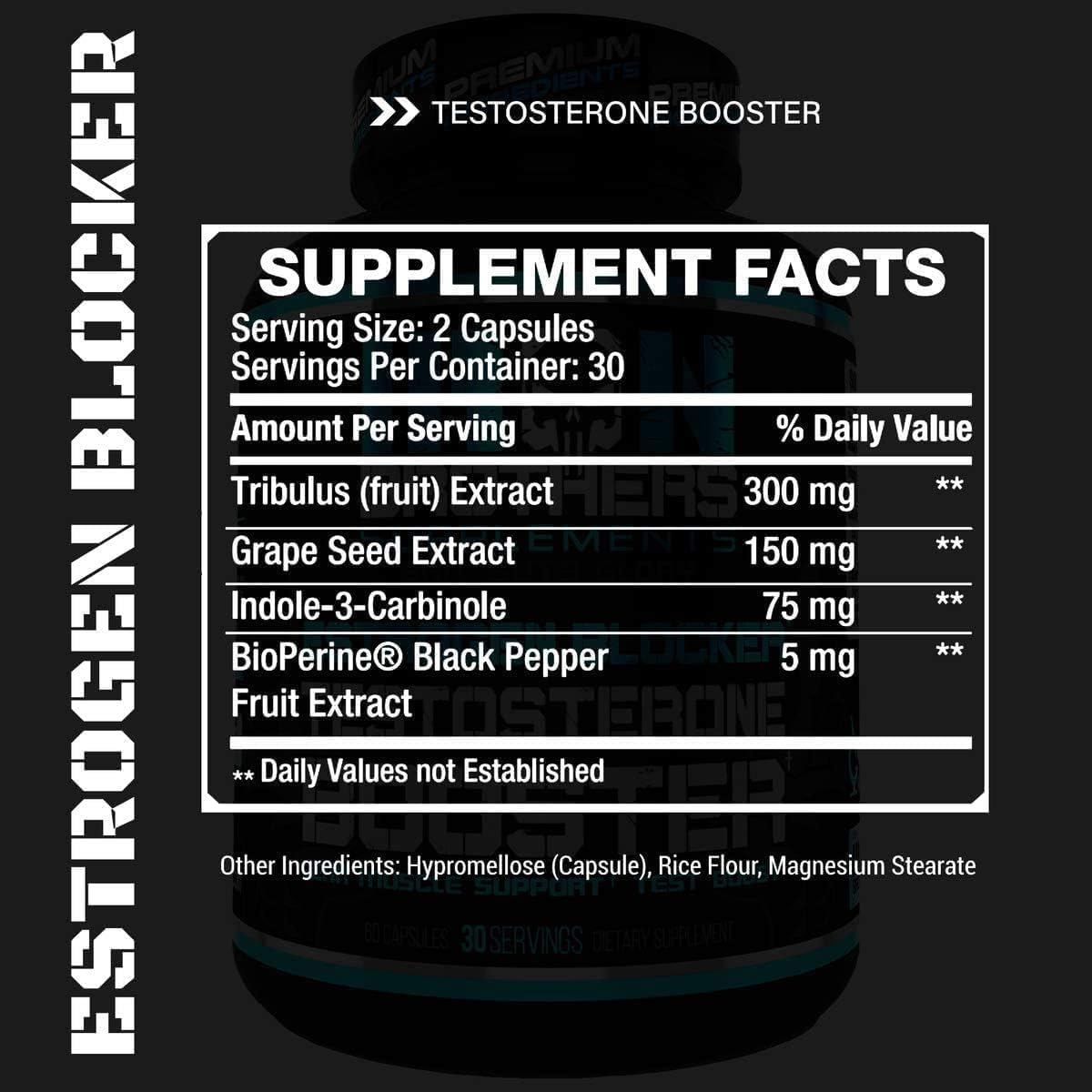 Test Booster for Men with Estrogen Blocker - Anti-Estrogen Dietary Supplement - Natural Aromatase Inhibitor - Increase Libido & Strength 60 Capsules - Muscle Growth - Weight Loss (2 Bottles)