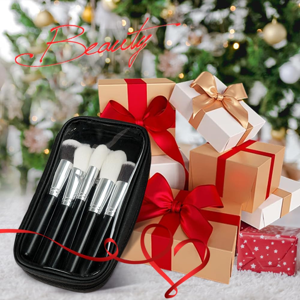 Professional Natural Travel Goat Hair Makeup Brushes with case, 15Pcs Kabuki Face Powder & Eye Makeup Brush set With Ultra Soft Premium Dense Hair, Valentines Day Gifts