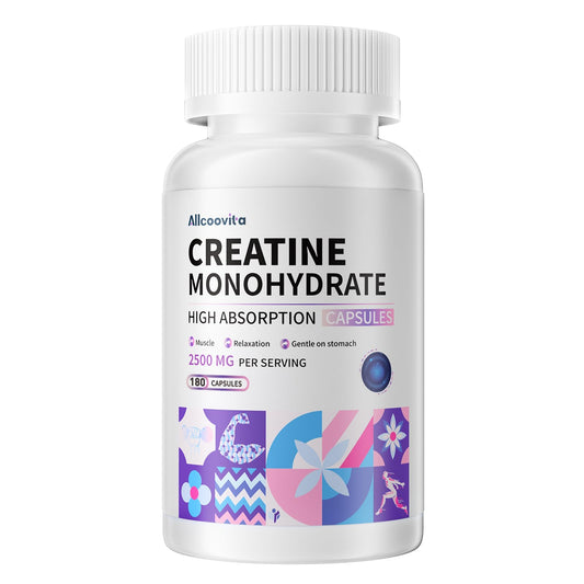 Allcoovita Creatine Monohydrate Capsules -3 Creatine Capsules per Serving, 2500mg, Gluten Free, 180 Capsules