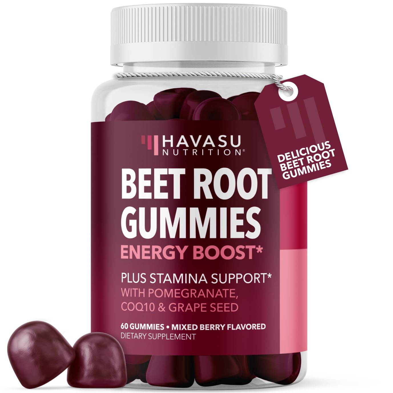 Beet Root Gummies with COQ10 & Pomegranate - Nitric Oxide Supplement for Men and Women - Endurance, Performance, Recovery - Vegan, Non-GMO, Gluten Free - Mixed Berry Flavor, 1 Month Supply