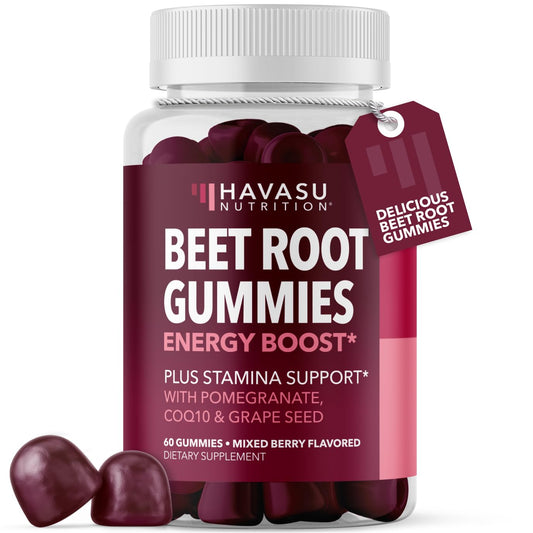 Beet Root Gummies with COQ10 & Pomegranate - Nitric Oxide Supplement for Men and Women - Endurance, Performance, Recovery - Vegan, Non-GMO, Gluten Free - Mixed Berry Flavor, 1 Month Supply