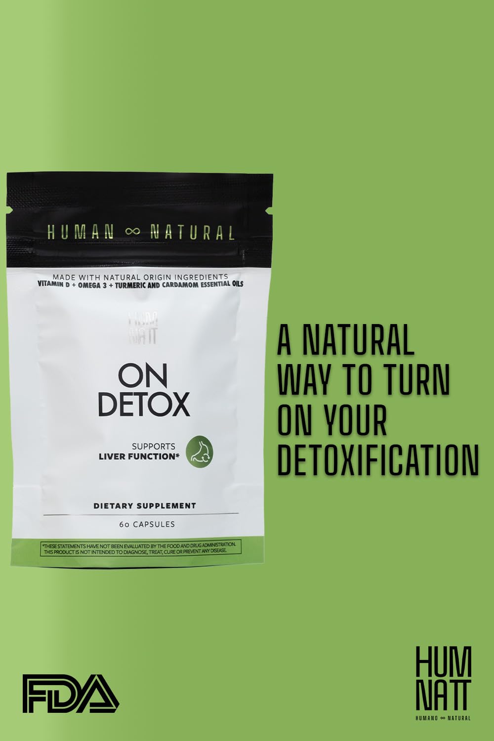Humnatt On Detox | Vegan Capsules with Vitamin D, Omega-3, Chia Oil, Turmeric & Cardamom Oils | Supports Body Cleansing & Wellness | 60 Count