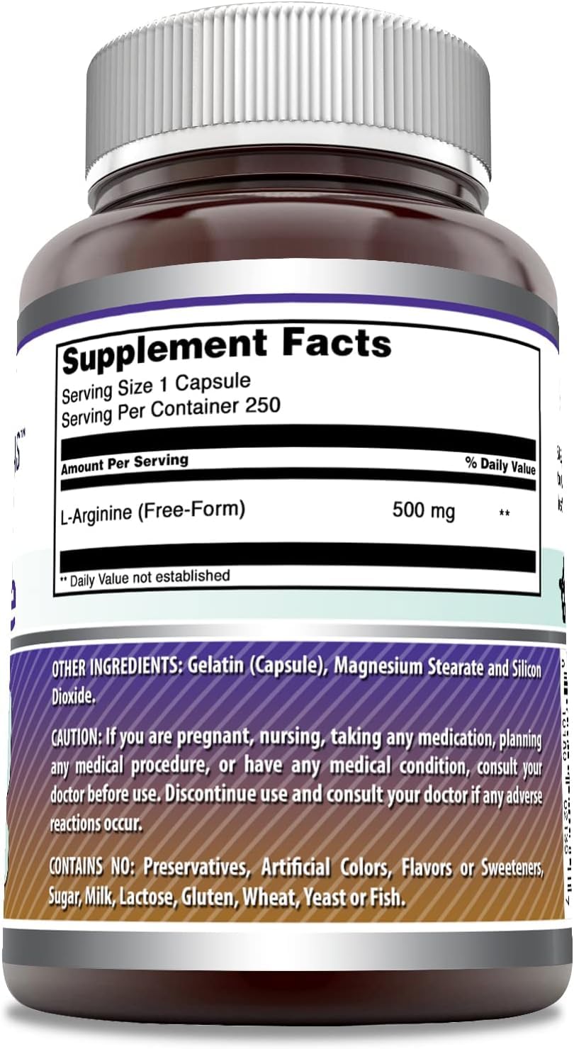 Amazing Formulas L-Arginine Supplement | 500 Mg Per Serving | Capsules | Amino Acid Supplement for Men & Women | Non-GMO | Gluten Free | Made in USA (2 Pack | 250)