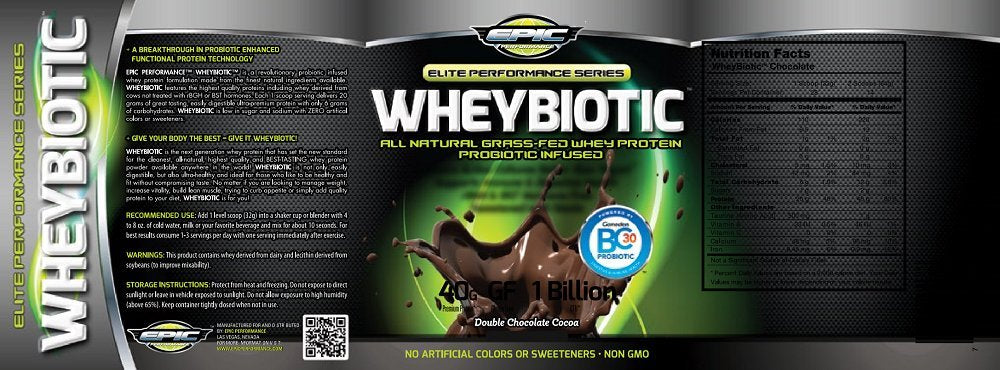 EPIC Performance Wheybiotic All Natural Grass Fed Whey Protein Double Chocolate Cocoa 2 lbs