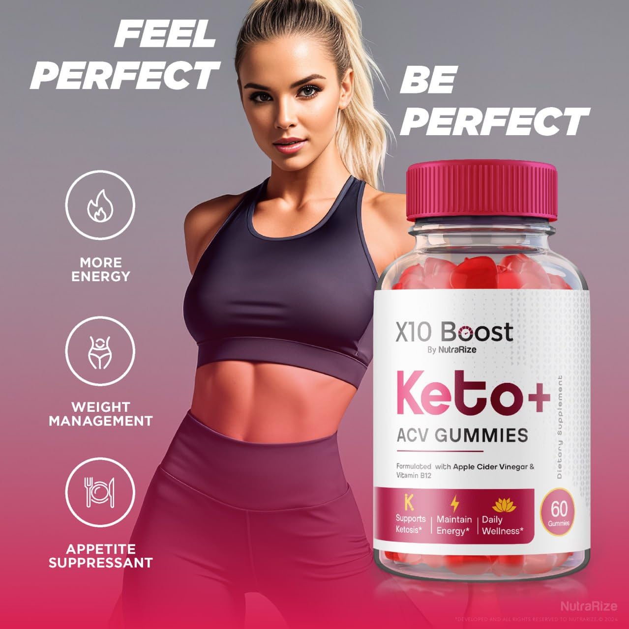 NutraRize (Pack of 3 X10 Boost Keto+ACV Gummies Advanced Weight Loss, Reviews (180 Gummies)