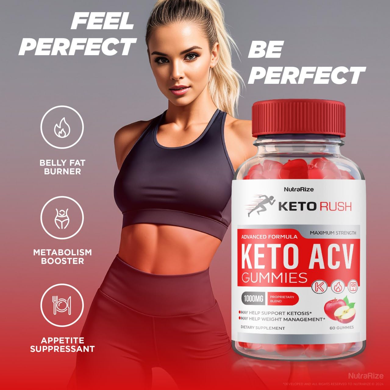 NutraRize (Pack of 3 Keto Rush Keto ACV Gummies for Weight Loss Support, Maximum Strength Supplement, Gomitas Reviews (180 Gummies)