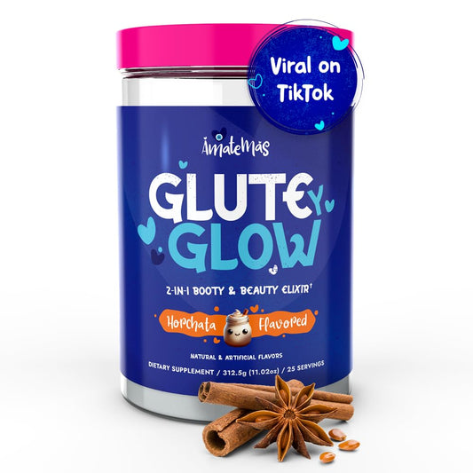 Amatemas Glute Y Glow, Creatine for Women 2-in-1 Booty & Beauty Elixir W/Creatina para Glúteos┃Supports Faster Hair Growth, Stronger Nails & Glowing Skin - Horchata Flavor