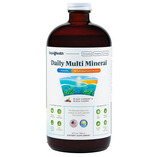LIQUIDHEALTH Daily Multi Mineral Liquid Supplement with Fulvic Acid, Plant Based Ionic Aquamin Sea Trace Ocean Minerals - Immune Support, Energy, Gut Health, Detox - Vegetarian (32 oz)
