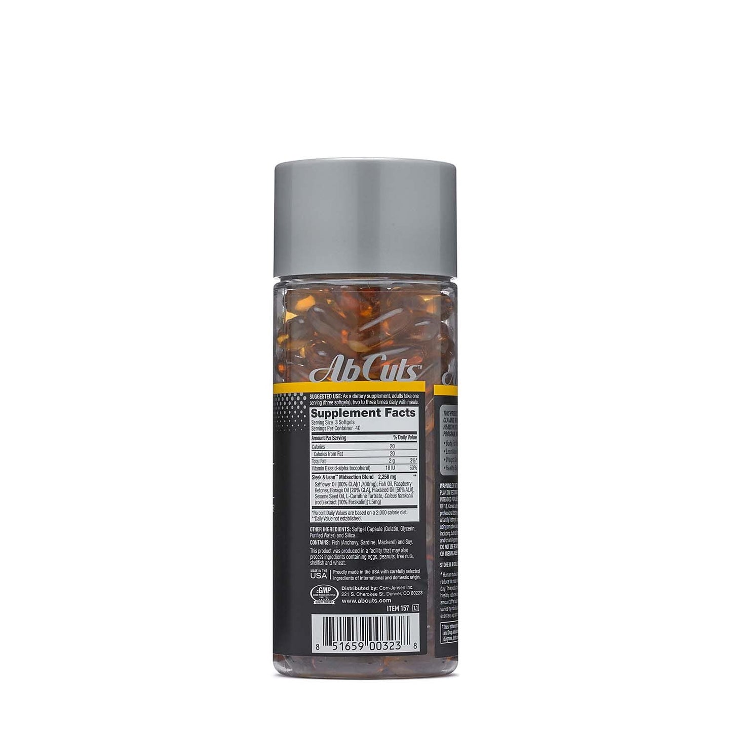 AbCuts Sleek and Lean - 120 Easy-to-Swallow Softgels - CLA Supplement, Fish Oil, Flaxseed Oil, L-Carnitine - Helps Increase Antioxidant Supply