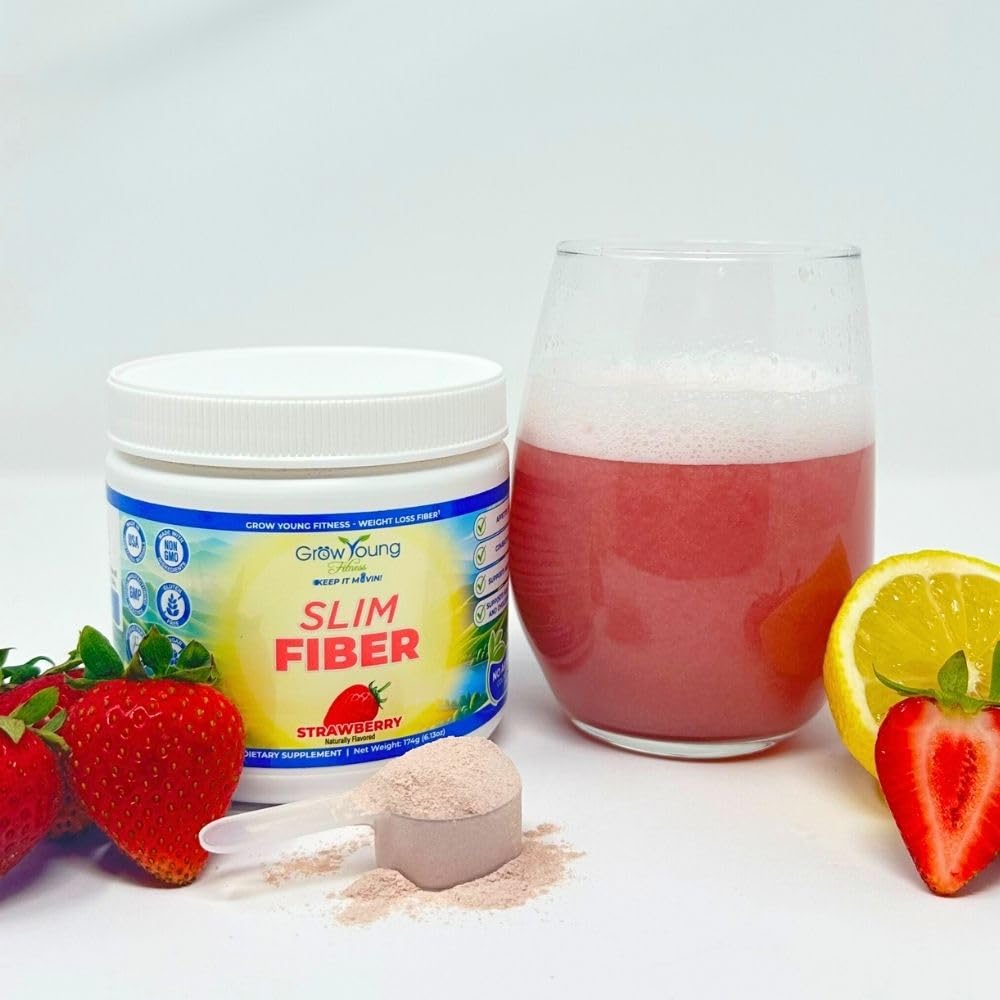 Grow Young Fitness Slim Fiber Supplement - Strawberry Fiber Powder for Digestive Support and Managing Cravings (1 Container, 30 Servings)