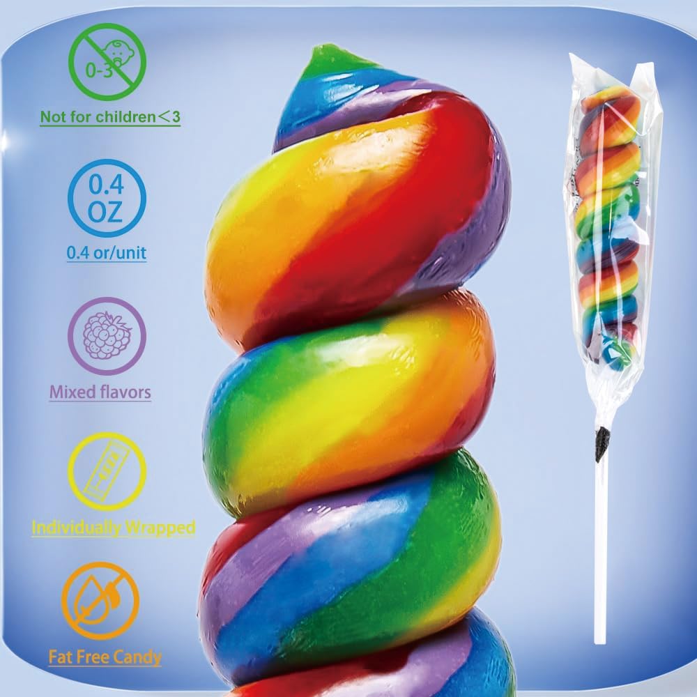Rainbow Twist Lollipops Individually Wrapped Bulk Twisty Lollipop Kids Lollipops Candy for Birthday Party Mixed Fruit Flavor 15 Pack  Big Size